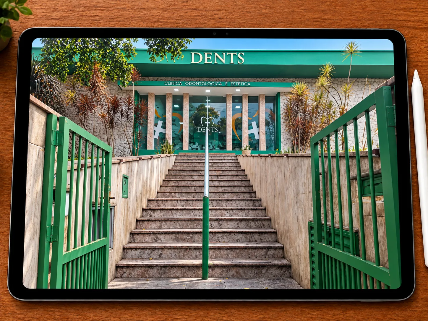 Fachada da Unidade D+ Dents Ribeirão Pires em um tablet